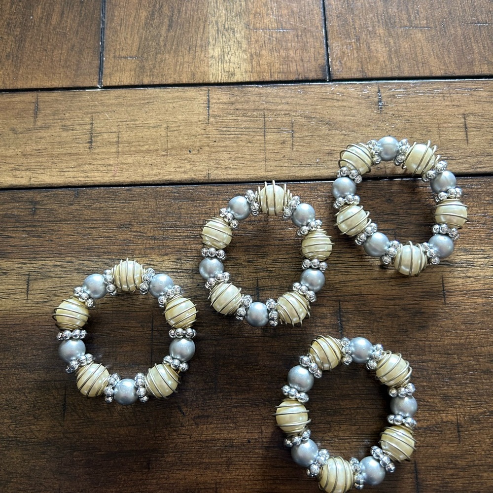 Elegant Silver and Cream Beaded napkin rings